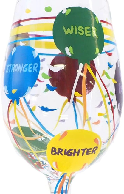 Lolita Aged to Perfection Artisan Painted Birthday Wine Glass