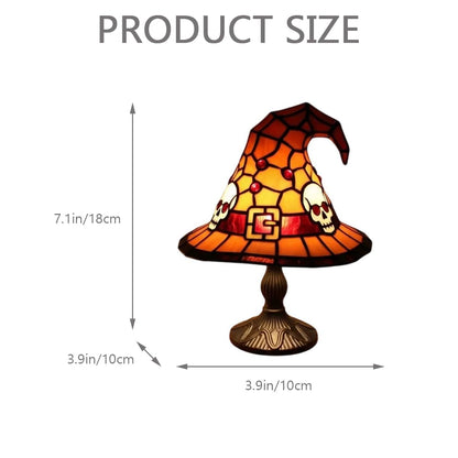 MYSNKU Halloween Ambiance Lamp – Handcrafted Stained Gothic Wizard Hat Night Light Reading Book Lamp, Suitable for Indoor Party & Spooky Outdoor Halloween Decoration, with USB Plug (A Yellow)