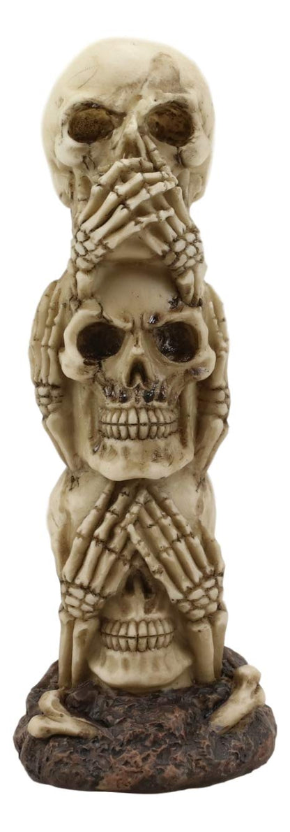 Ebros Triple Stacked Funny See Hear Speak No Evil Skulls Figurine for Scary Halloween Decorations and Spooky Macabre Graveyard Ossuary Skeletons Statue