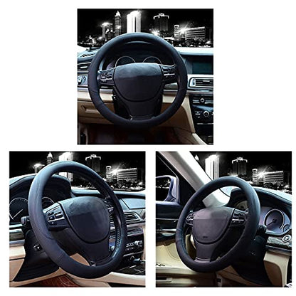 Valleycomfy Microfiber Leather Steering Wheel Cover Universal 15 inch (Black)