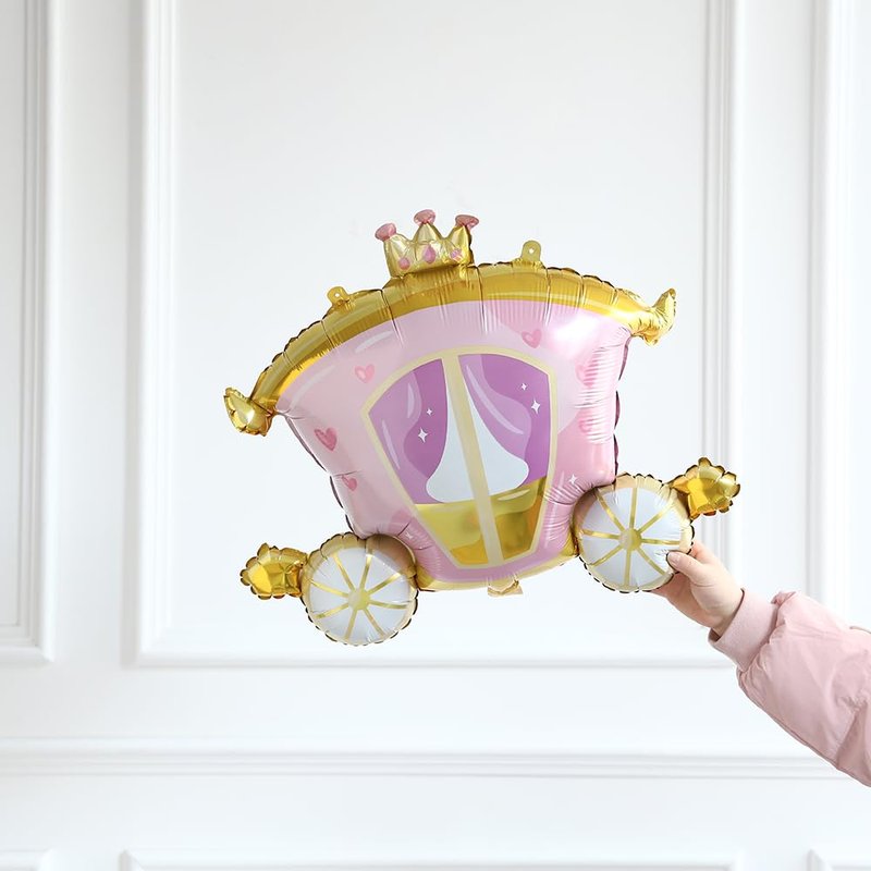 PageebO Princess Birthday Party Decorations, 5Pcs Pink Bow Castle Carriage Crown Cute Mylar Balloons for Princess Party Favors Baby Shower Once upon a Time Girl Birthday Decorations Room Decor