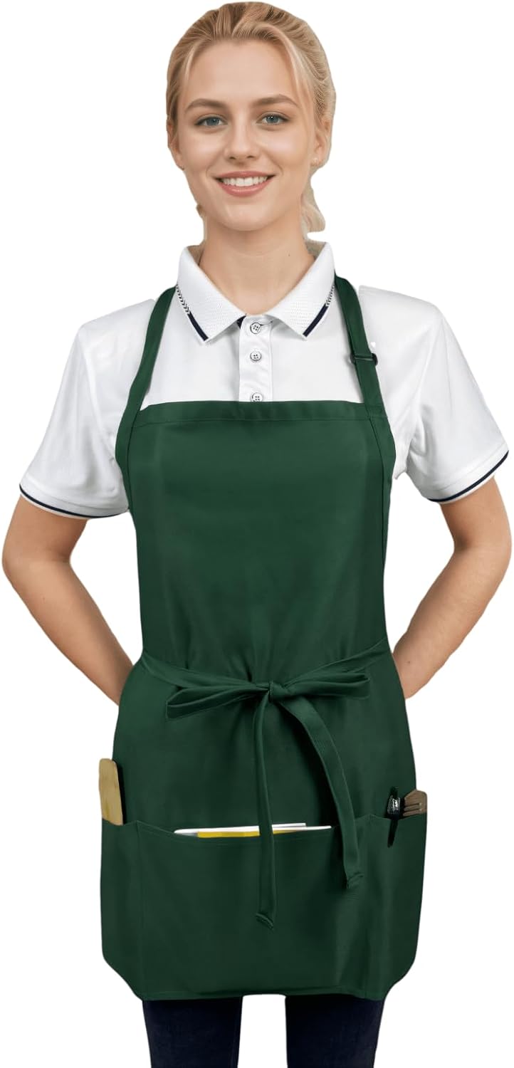 3 Adjustable Waterproof Aprons with Pockets for Men Women, Server Apron for Kitchen Cooking Gardening Restaurant