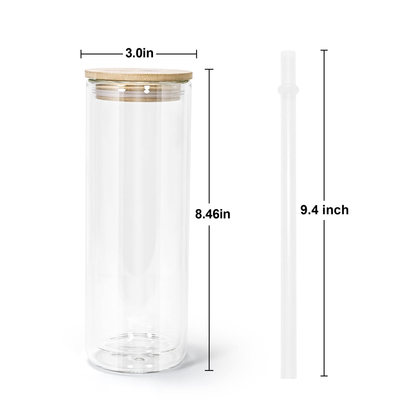 AGH 25OZ Snow Globe Glass Tumbler,4 Pack Sublimation Glass with Bamboo Lids and Straws, Double Wall Sublimation Beer Can Glasses Can Shaped Tumblers with Pre Drilled Hole for DIY