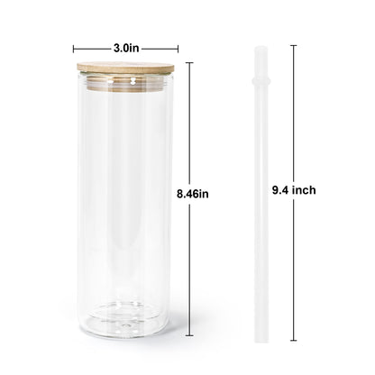 AGH 25OZ Snow Globe Glass Tumbler,4 Pack Sublimation Glass with Bamboo Lids and Straws, Double Wall Sublimation Beer Can Glasses Can Shaped Tumblers with Pre Drilled Hole for DIY