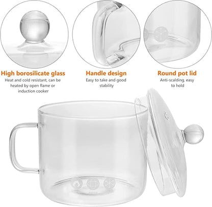 Glass Saucepan with Cover, Glass Cookware for Stove, Instant Noodles Pot, Clear Cooking Pot