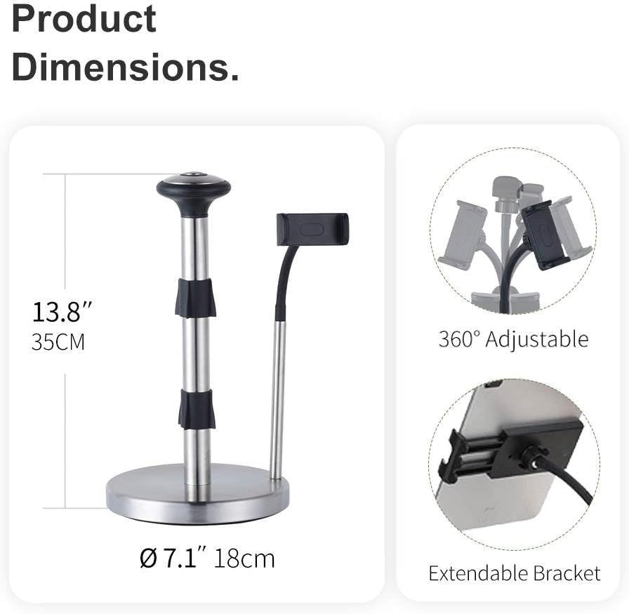 Paper Towel Holder, Standing Weighted Base Non-Slip Stainless Steel Dispenser for Kitchen Countertop and Tabletop