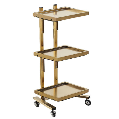GenSDH Hand Trucks Rolling Trolley Cart with Storage Tray, Collapsible Stainless Steel Utility Tray Storage Stand with Wheels,Gold-3 Tier