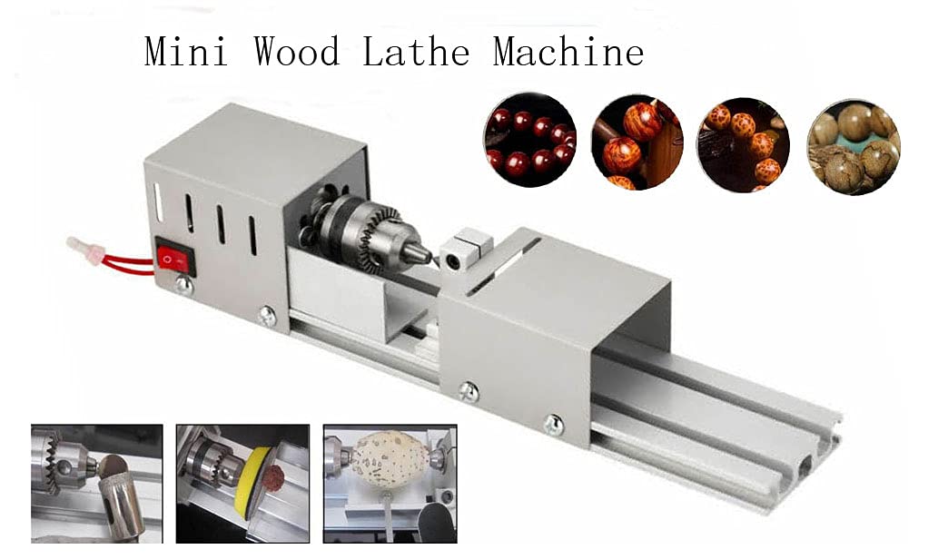 Jinegelela Professional mini Lathe Machine, Lathe Tools Woodworking Machine, Lathe Beads Polisher, CNC DIY Woodworking Wood Lathe Machine (Silver)