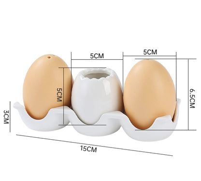 Egg-Shaped Ceramic Spice Shaker Seasoning Dispenser Flavor Ware Toothpick Jar Bottle With Holes, Porcelain Cruets Salt and Pepper Powder Tank with Tray for Barbecue Restaurant Kitchen Household Gift