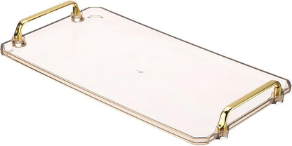 16.1 8.7 Inches Countertop, PATIKIL x Plastic Serving Tray with Golden Handles, Reusable Tray Rectangular Party