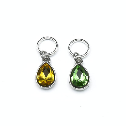 Pretty Warm Designs Rainbow Crystal Drop Stitch Markers for Knitting with Storage Tin - Set of 6 Sparkly Jewel-Tone Charms on Snag-Free Rings - Handmade Yarn Notions