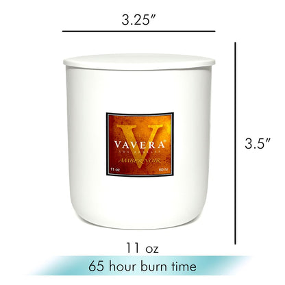 VAVERA Amber Noir Wood Wick Candles that Crackle, 11oz Matte White w/lid, A Sultry Amber Delight Soy Candles. Mothers Day Gifts for Women or Men! Soy, Vegan, Non Toxic. Hand-Crafted in USA.