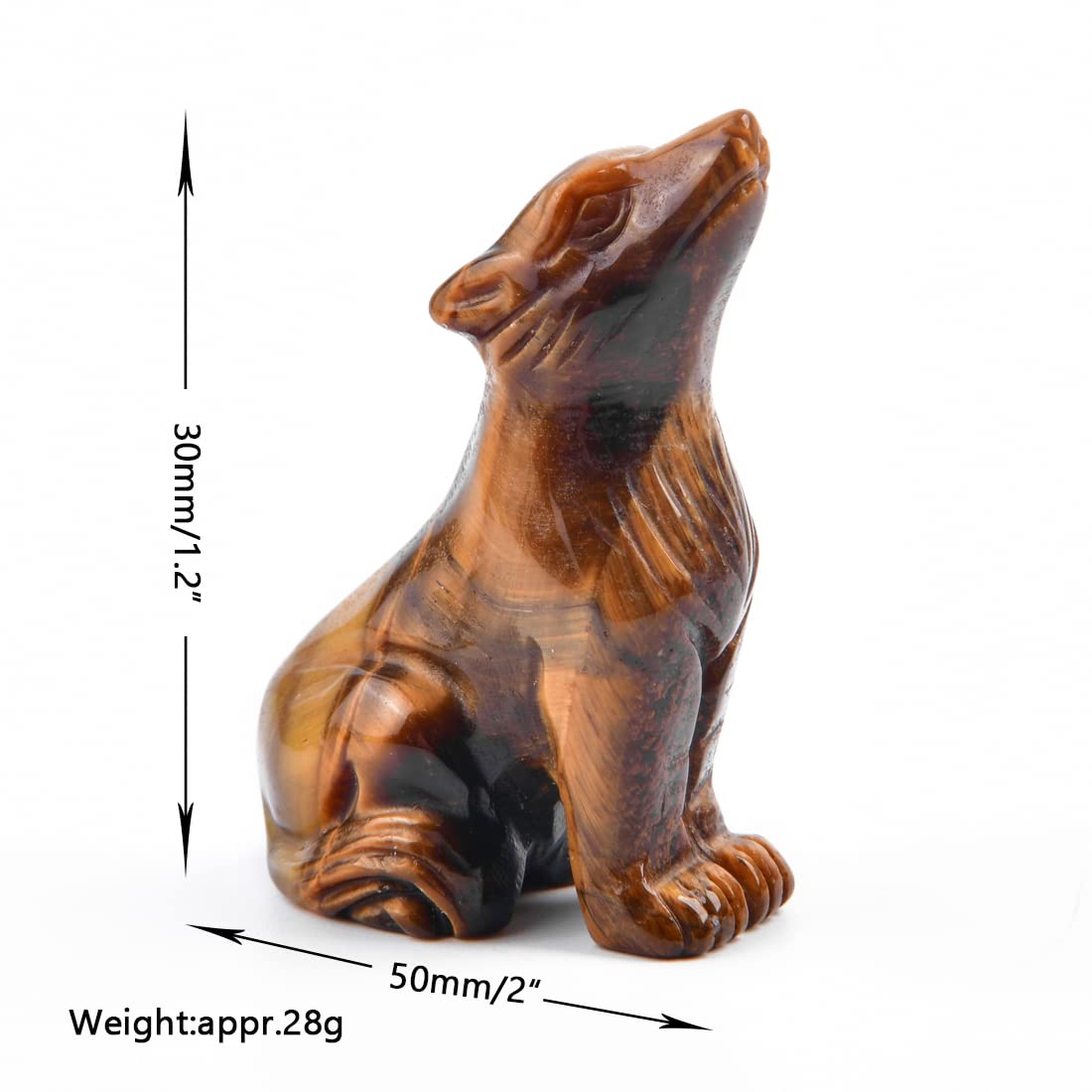 NUZUJX 2Inch Wolf Stone Statue,Determined Wolf Polished Healing Crystal Hand-Carved Gemstone Crystal Figurine Animal Collection Sculpture (Tiger Eye)