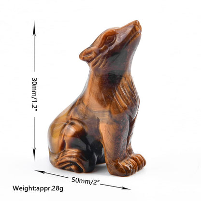 NUZUJX 2Inch Wolf Stone Statue,Determined Wolf Polished Healing Crystal Hand-Carved Gemstone Crystal Figurine Animal Collection Sculpture (Tiger Eye)