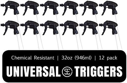 S & E Packaging 12 Pack 28-400 Nozzles 32 oz 9.5" 1.5mL Replacement Trigger Sprayer Heads Black Spray for Bottles