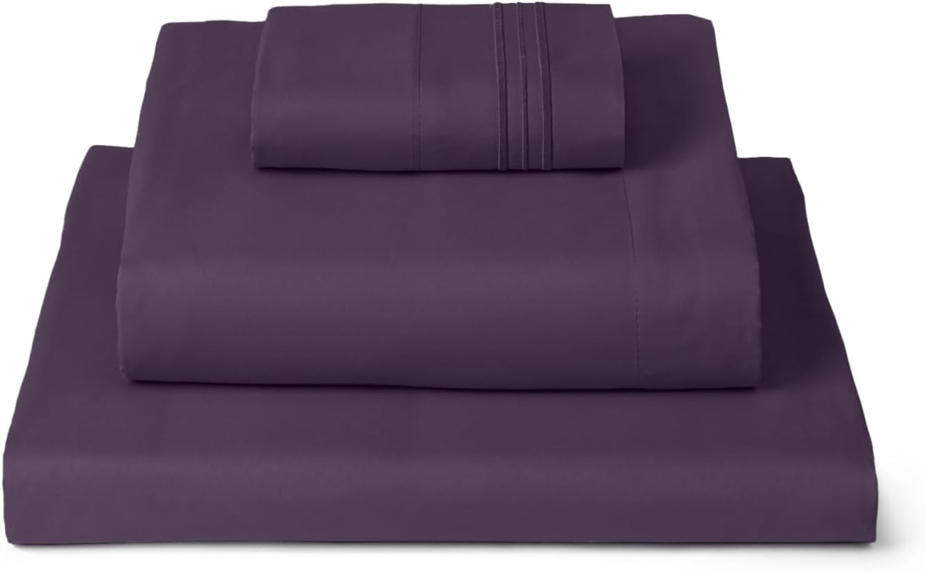 Mellanni Twin Sheets Set - 3 PC Luxury Bedding - Extra Soft, Cooling, Wrinkle & Stain Resistant | Purple