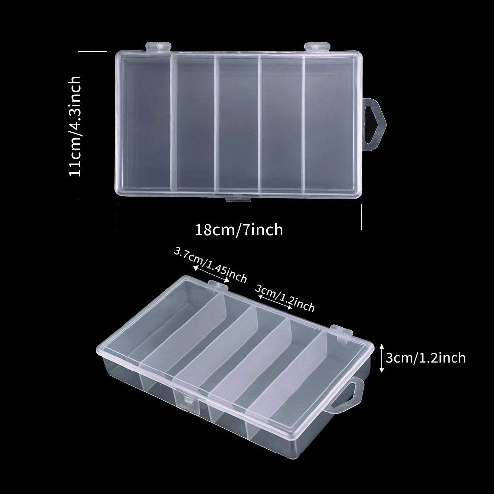Newbested 4 Pack 5 Grid Clear Plastic Fishing Tackle Bait Hooks Storage Box,Visible Bead Jewelry Making Findings Utility Organizer Container Case for Jewelry,DIY Crafts(7.1" x 4.3" x 1.2")