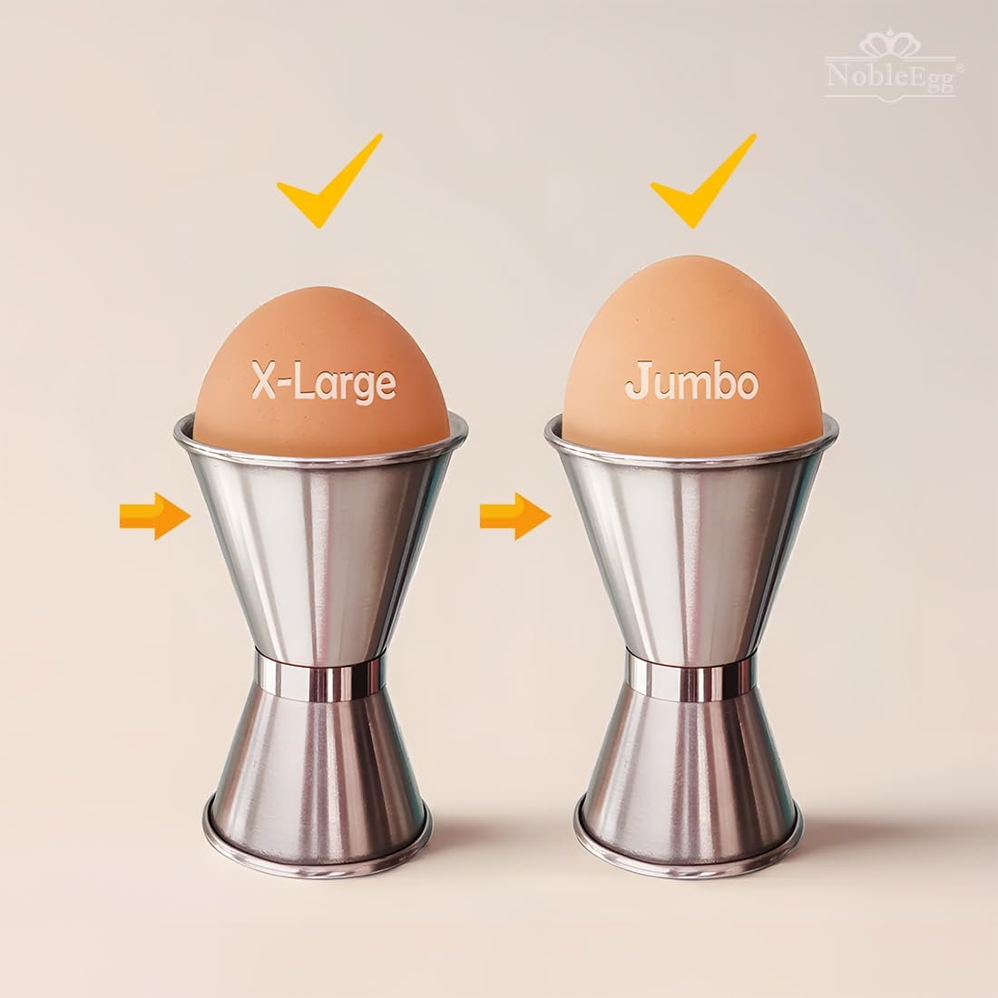 18/8 Set 2 NobleEgg Egg Cups for Soft Boiled Eggs, All Sizes, Topper, Spoons, Stainless Steel
