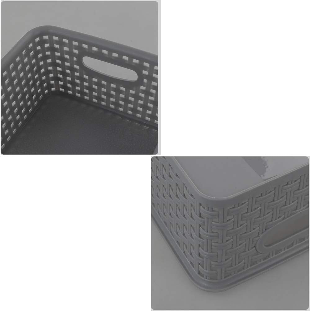 Grey Plastic Storage Basket, 10.03" x 7.67" x 4.05", Set of 6 Packs