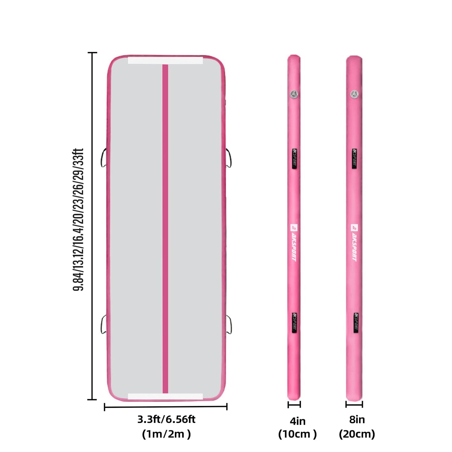 AKSPORT Air Mat Tumble Track Gymnastics Tumbling Mat Inflatable Mats With Electric Air Pump for Home Use/Tumble/Gym/Training/Cheerleading/Parkour/Beach/Park/Water 3.3/10/13.12/16.4/20/23-39ft (pink, 13.12)