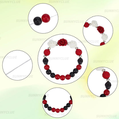 SUNNYCLUE 1 Box DIY 6 Sets Bracelet Making Kits Gothic Halloween Beads Black Red Skull Cross Beads Polymer Clay Rhinestone Loose Spacers for Jewelry Making Kits Crafts Gift Women Adults Supplies