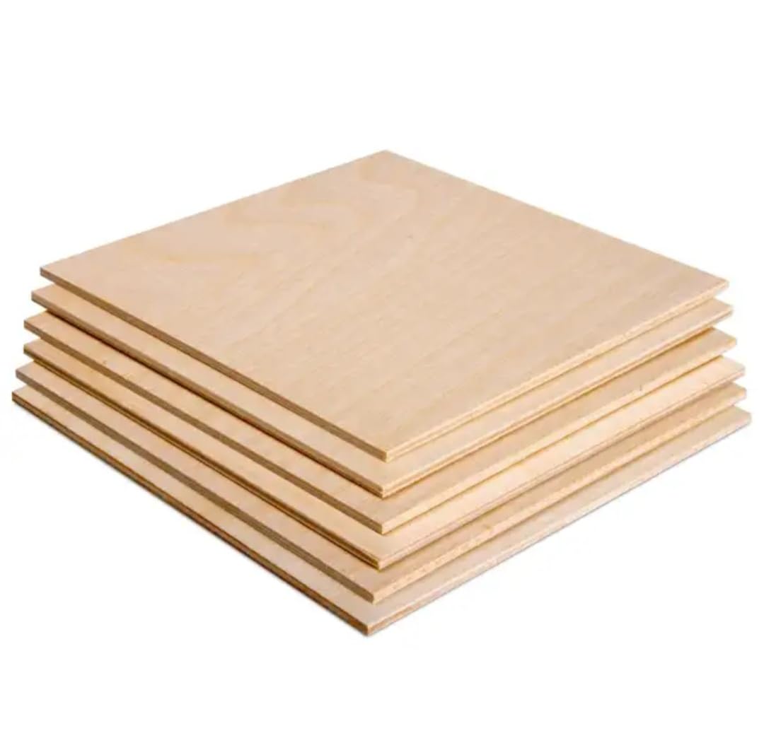 Qute Baltic Birch Plywood B/BB Grade 3MM 1/8" x 6" x 6" (6 Pack) – Premium Smooth Unfinished Craft Wood Sheets for CNC, School Projects, Engraving, DIY Projects, Model Making, Woodworking & Crafts.