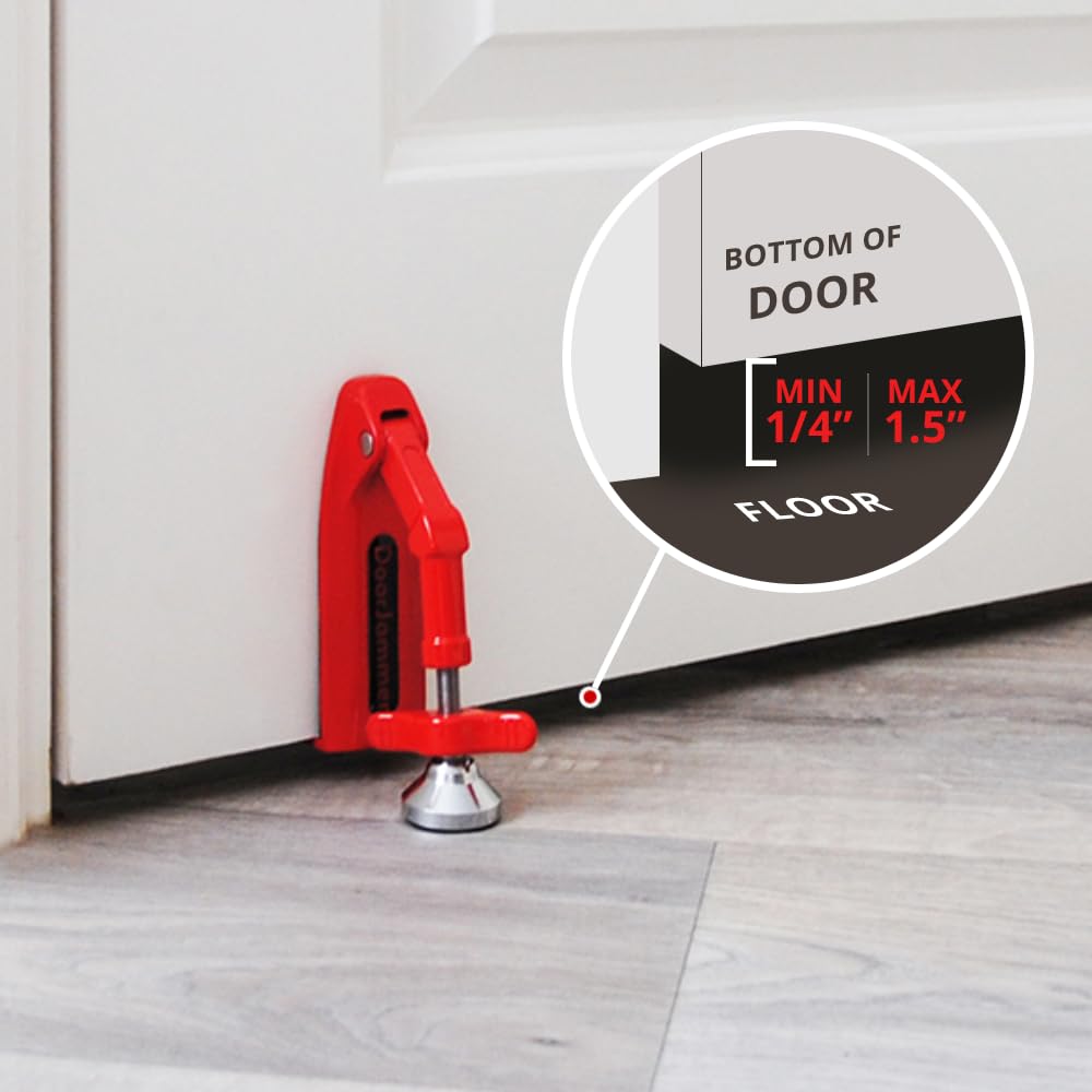 DoorJammer Portable Door Lock Brace for Home Security and Personal Protection, Red, DJ3
