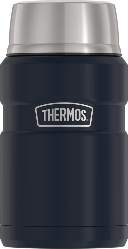 THERMOS Stainless King Vacuum-Insulated Beverage Bottle, 40 Ounce, Matte Steel & Stainless King Vacuum-Insulated Food Jar, 24 Ounce, Midnight Blue