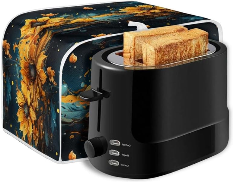 2 Slice Toaster Cover, Splash Oil Painting Sunflower, Plus Size Dust Cover (14x14") 2PCS