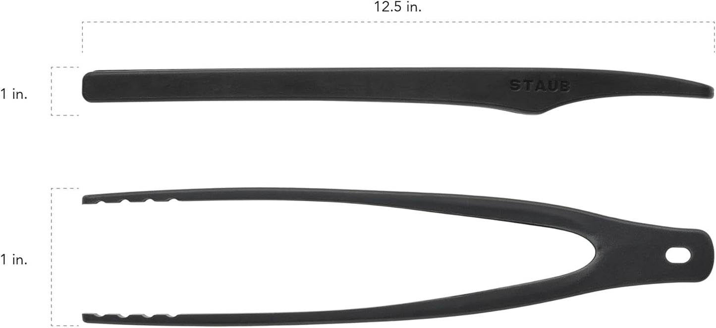STAUB Tongs, 12.25-Inch, Durable BPA-Free Matte Black Silicone, Great for Flipping Foods, Safe for Nonstick