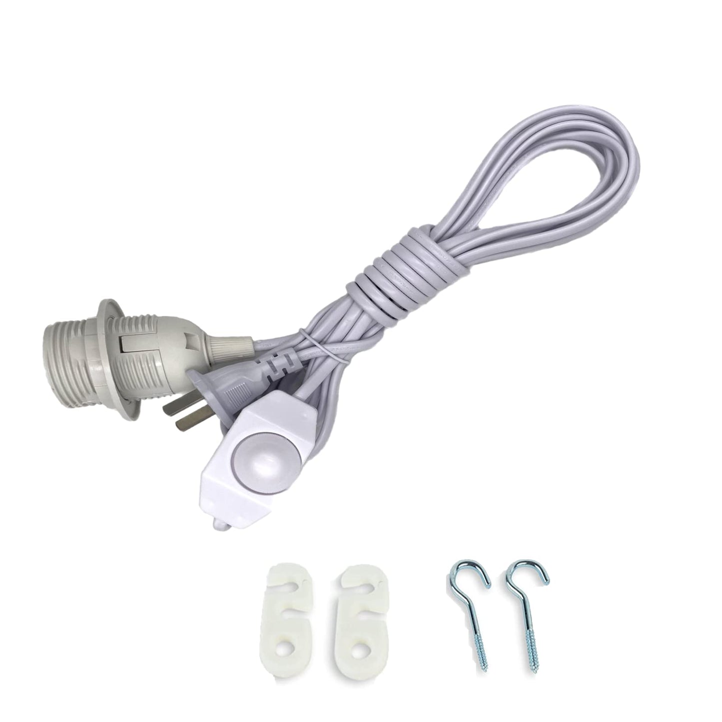 Dimmable Plug in Pendant Light Cord with Dimmer Switch, 15 Ft Hanging Lamp Cord Kit with E26/E27Socket Swag Light with Hooks for DIY Lantern Lampshade White (Incandescent Bulb Only)
