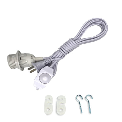 Dimmable Plug in Pendant Light Cord with Dimmer Switch, 15 Ft Hanging Lamp Cord Kit with E26/E27Socket Swag Light with Hooks for DIY Lantern Lampshade White (Incandescent Bulb Only)