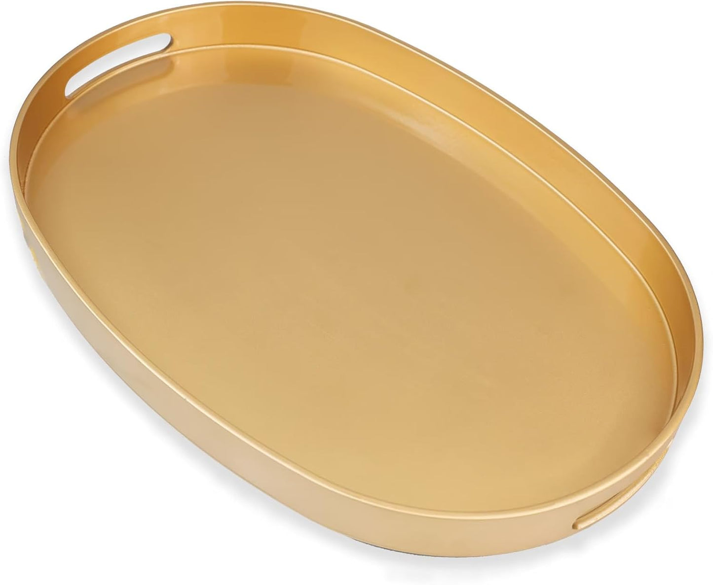 15.3"*10.6"*1.37" Gold Oval Decorative Tray with Handles, Versatile Serving Tray for Coffee Table, Ottoman, Ideal