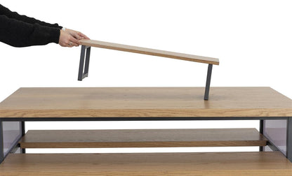 Displays2go Tiered Retail Display Table w/Wheels and Removable Top Riser - Natural Wood (SM3TWDR)
