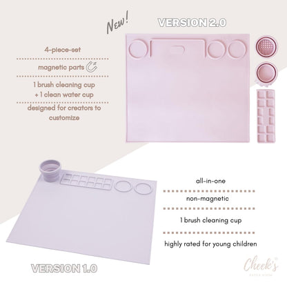 Silicone Craft Mat for Kids Painting – Creator Craft Mat V2.0 with Built-in Collapsible Brush Cleaning Cup | Nonstick Art Mat for Crafts, Resin, Clay & Playdough | Cheek's Paper Room 15" x 17"-Oatmilk