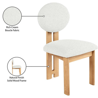 Meridian Furniture 503Cream-C Napa Collection Modern | Contemporary Dining Chair with Rich Cream Boucle Fabric, Natural Finish Solid Wood Frame, 15.25" W x 19.5" D x 35.75" H, Cream, Set of 2