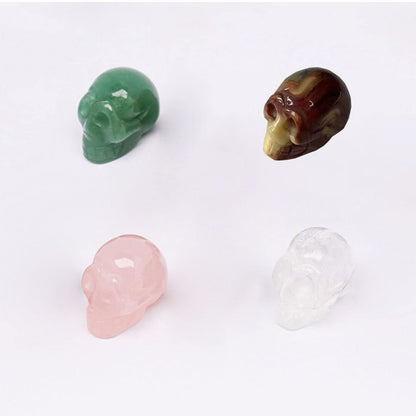 Byaning 4Pcs 1" Crystal Skull,Hand Carved Gemstone Skull, Natural Tiger Iron Eye & Rose Quartz & Green Aventurine & Black Obsidian Assorted, Healing Stone Statue