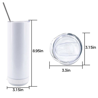 Lilsofee 12 Pack 20 OZ Sublimation Blank Tumblers Bulk Stainless Steels Double Vacuum Bluetooth Speaker Music Insulated Tumbler with Lid and Straw Heat Transfer Cup Multicolor
