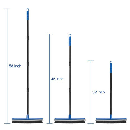 16 Inch 2-in-1 Squeegee Push Broom Outdoor Deck Brush 58" Long Handle for Patio Garage Warehouse Driveway Concrete Floor Cleaning Scrubbing(Blue)