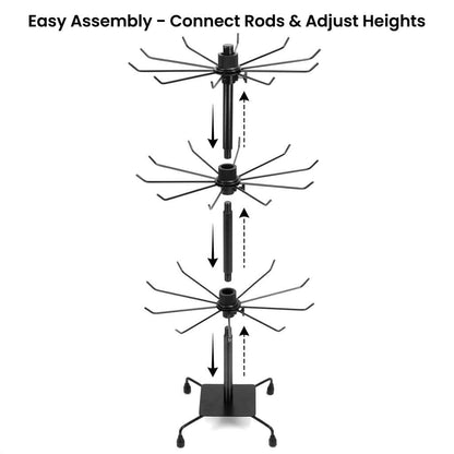 QWORK 3-Tier Rotating Metal Jewelry Display Stand – Adjustable Tabletop Holder for Necklaces, Earrings & Key Rings