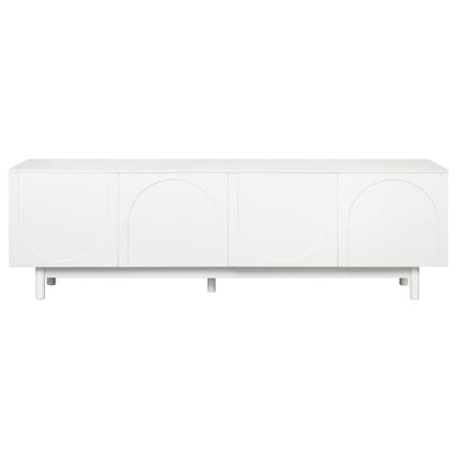 Ball & Cast Modern TV Stand with Arch Cabinets for TVs up to 78", Minimalist Entertainment Center w/Solid Wood Legs and Adjustable Shelves, Media Console for Living Room,White