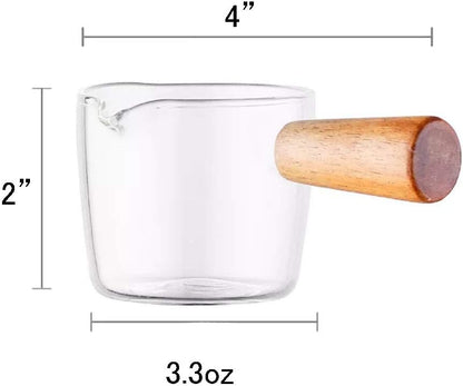 Glass Creamer Coffee Milk Sauce Serving Pitcher with Wood Handle