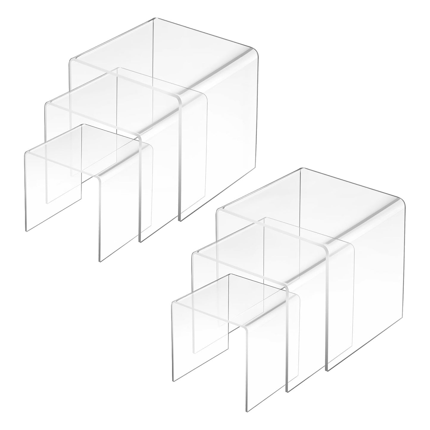 Yolev 6 Pcs Clear Acrylic Risers Display Stands 0.2" Thick 2 Sets Square 3-Tier Risers Stands Tall Acrylic Shelf Riser Display Holder for Figures, Decorations, Cupcakes, Dessert Table (3",4",5")