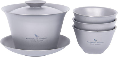 200ML Set 3 35ml Set Ti3124D iBasingo Titanium Gaiwan Kung Fu Teacup with Lid and Saucer Lightweight Portable Chinese