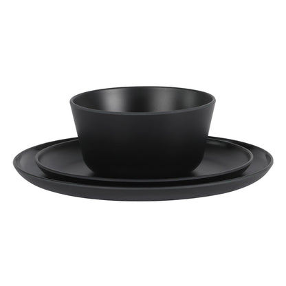 Gibson Home Fairhope 12-Piece Matte Black Melamine Dinnerware Set – Durable Lightweight Plates and Bowls, Kitchen Dining Set