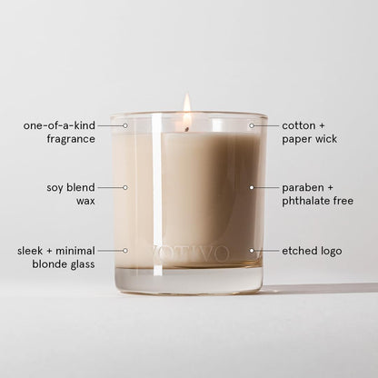 Votivo Teak 10 oz Signature Candle | Soy Wax Blend | Luxury Glass Jar & Box | Home Decor | Gifts | Highly Scented