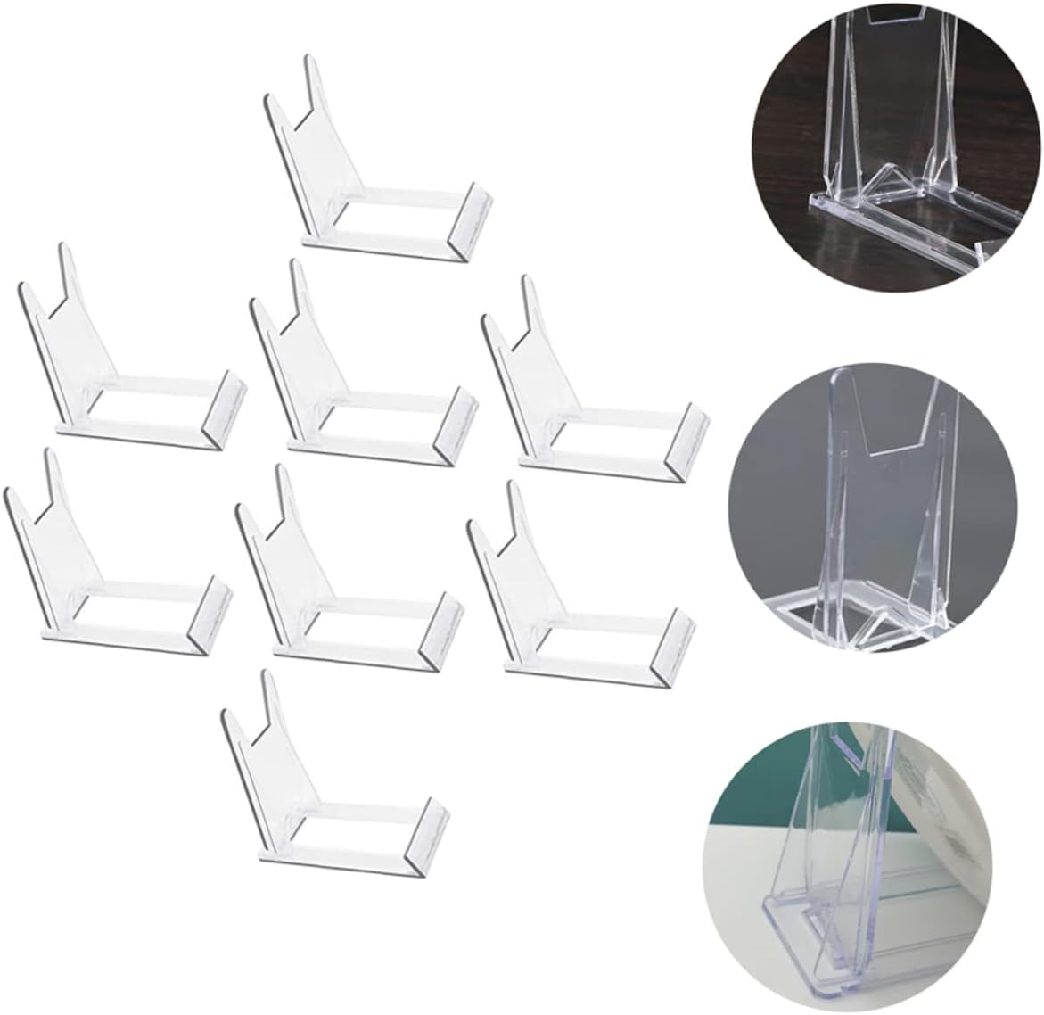 BESTOYARD 8pcs Transparent Bowl Display Easel Rack, Metal Bracket Photo Holder, Decorative Plate Stand, Storage Table