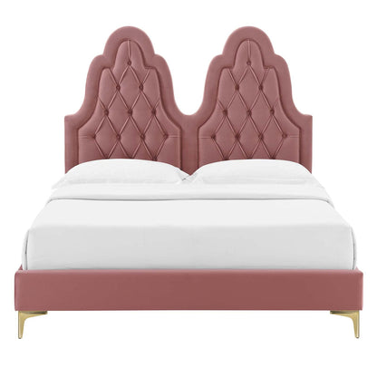 Modway Alexandria Tufted Performance Velvet Twin Platform Bed in Dusty Rose with Gold Legs