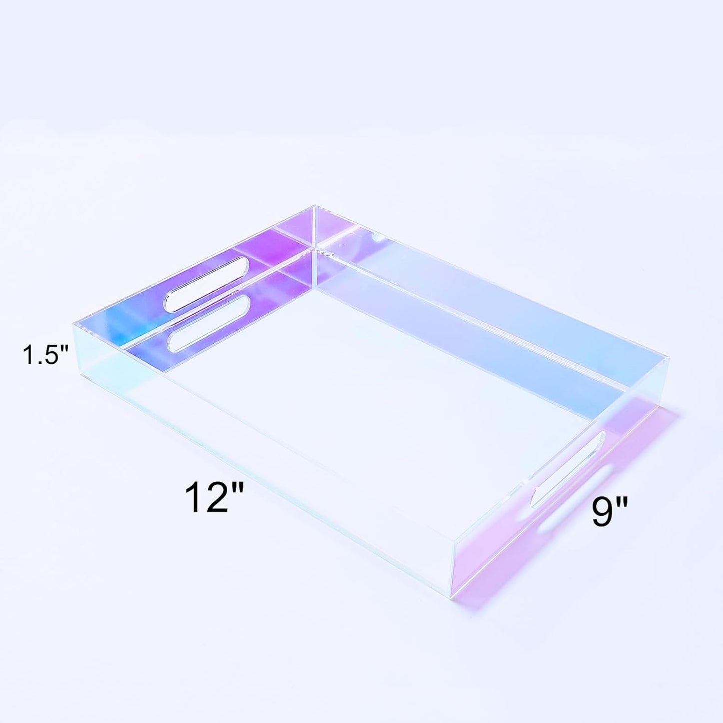 12X9 Inch Countertop, ROYALITA Iridescent Acrylic Tray with Handles, Serving Tray Spill Proof, Perfume Decorative Tray