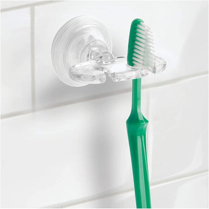 iDesign BPA-Free Plastic Bathroom Suction Toothbrush Holder, 2.75" x 2.25" x 2", Clear